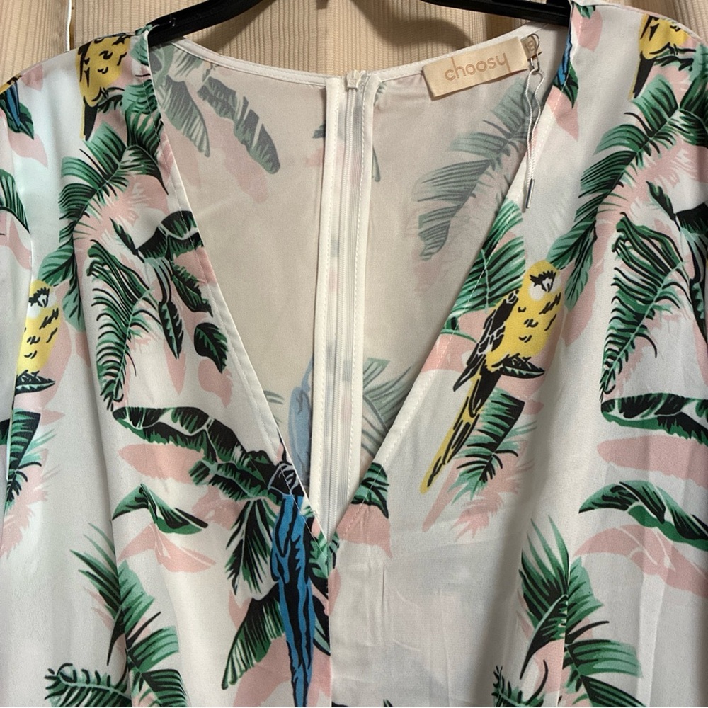 Choosy Tropical Print Jumpsuit 18 Belted Elastic Waist Feminine - Picture 8 of 13